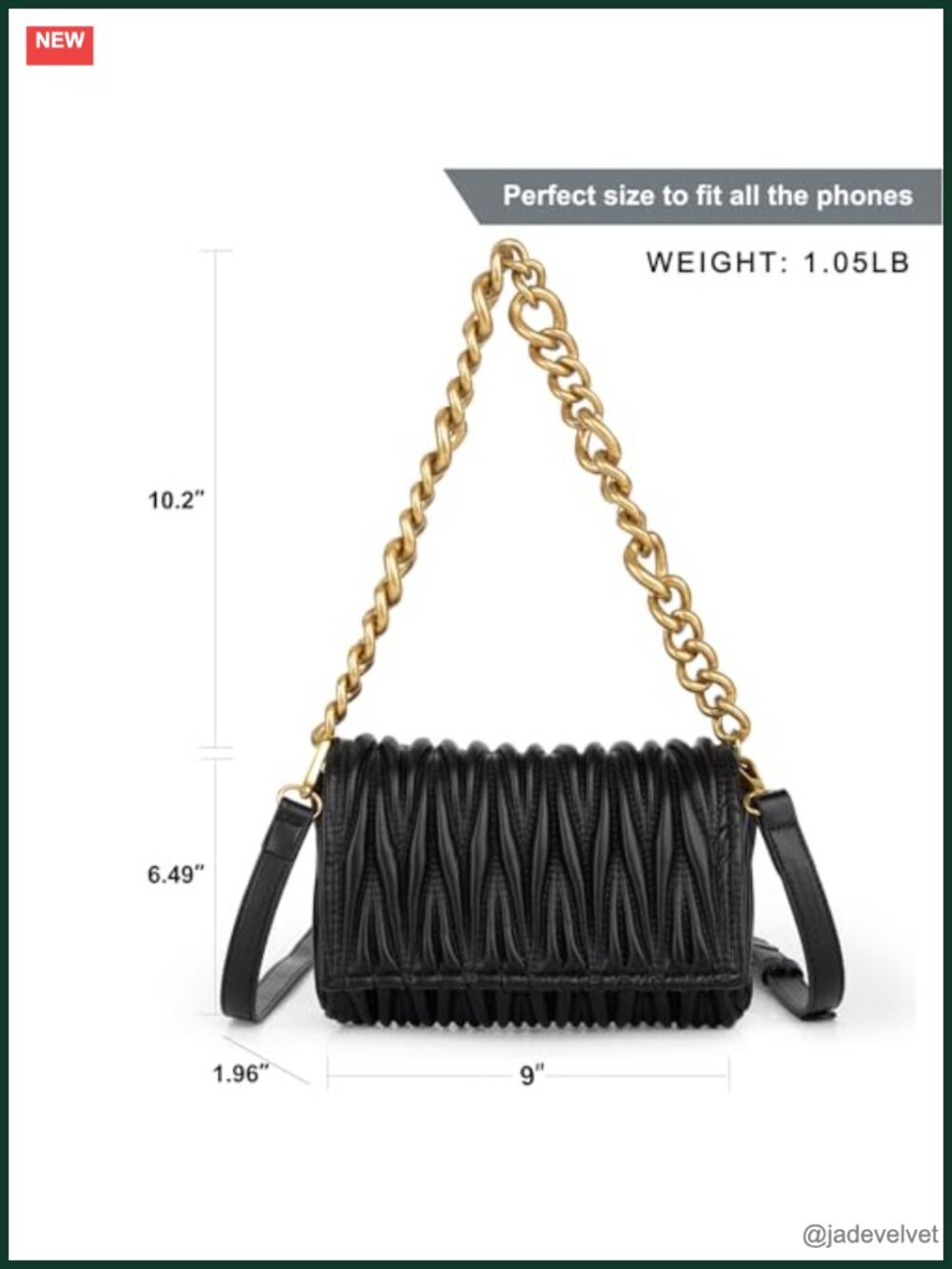 Quilted Faux Leather Small Shoulder Bag with Chain Strap Clutch Purse - Picture 4 of 7